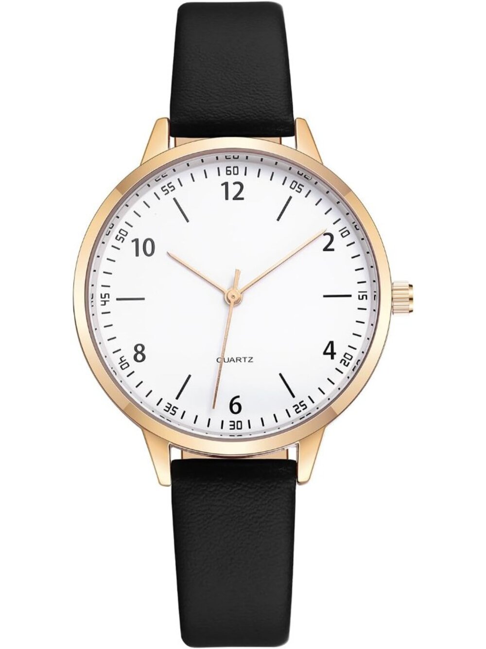Women's Black Analog Case Quartz Fashion Leather Mesh Strap Round Wrist Watch
